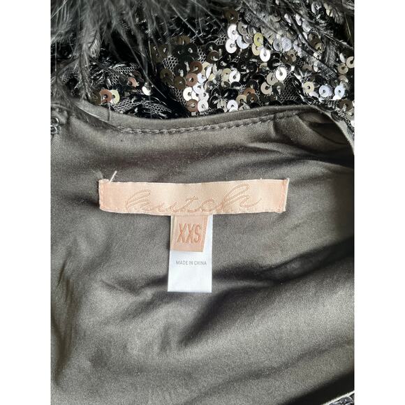 NEW Hutch Long Sleeve Mini Sequin Dress with Feather Cuffs Black Size XXS - Picture 4 of 6